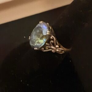 Sterling Silver Rainbow Topaz Aquamarine Blue Ring Size7.  Very Pretty Antique